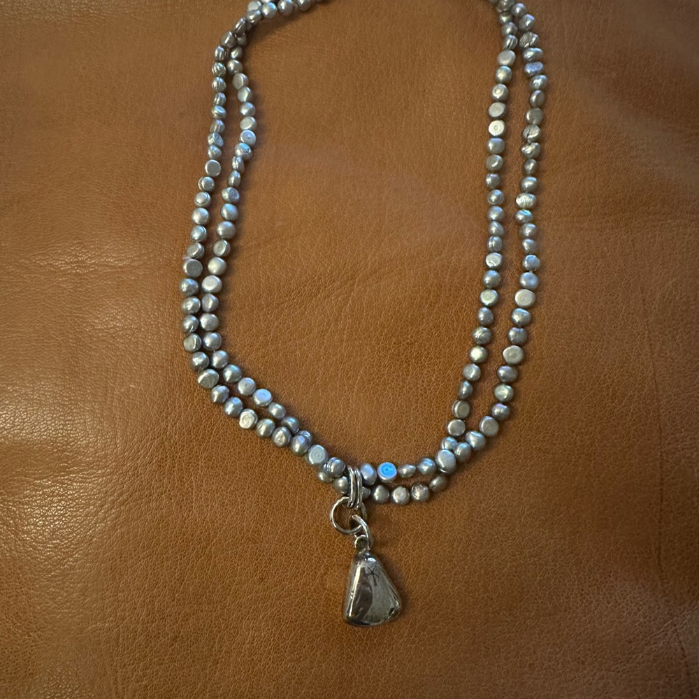 Gray freshwater pearl double-strand necklace with sterling pendant